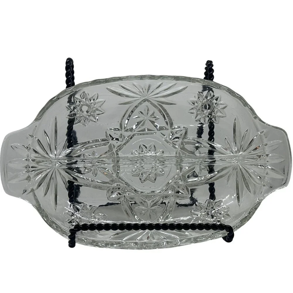 VTG Anchor Hocking‎ EAPC Star oDavid Divided Relish Dish Clear Pressed Glass 10